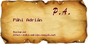 Páhi Adrián névjegykártya